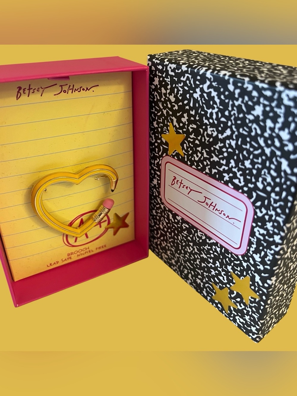 Betsey Johnson Yellow Heart Pencil Pin with Pink Eraser - Picture 2 of 16